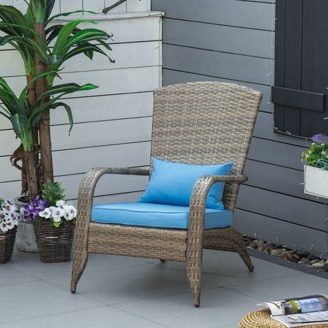 Chaise jardin Adironrack accoudoirs en rotin acier - Dimensions: 64x80x90 cm - Couleur: Marron, Bleu