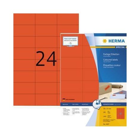 HERMA Etikett 4407 70x37mm rot 2.400 St./Pack. (1/4)
