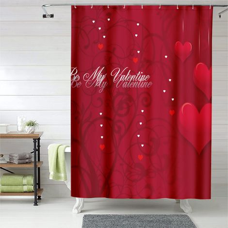 Rideau de douche cœurs aquarelle romantique, tissu salle de bain imperméable, 90x180 cm (1/5)