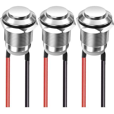 Satz mit 3 Momenttastern 12 mm 2 A 12 V/24 V/125 V/250 V, wasserdicht, Edelstahl, Ein/Aus, mit Gewinde (Kopf nach oben) (1/5)