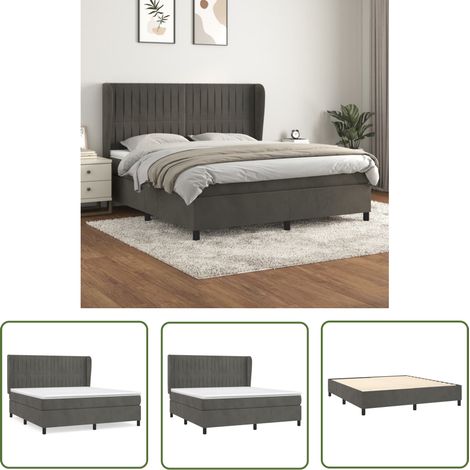 The Living Store Boxspringbett mit Matratze Dunkelgrau 160x200 cm Samt - Samtbett - Boxspringbett - Doppelbett - Bettenrahmen - Luxusbett (1/5)