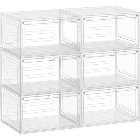 Scatole per scarpe set da 6 contenitore per scarpe in plastica con anta impilabile 33 x 285 x 192 cm fino alla taglia 46 bianco trasparente 120004460