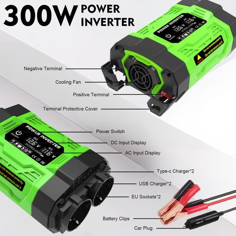 Convertitore 300W DC 12V a AC 220V per veicoli con 2 porte USB, 2 Type C e 2 connettori - AUTRES (1/4)