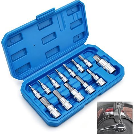 Douille Torx Femelle, Lot de 13 Jeu de Clés à Douille Hexagonales, 1/4", 3/8", 1/2" Jeu de Douilles Allen, Embouts Douilles Hexagonales avec Boîte de Rangement, pour Clés à Chocs, Clé Dynamométrique (1/5)
