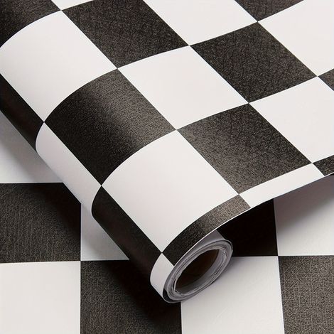 rouleau de papier peint à carreaux et décoller et coller imperméable facile à nettoyer largeur longueur 1 45 cm 10 m Noir Blanc (1/5)