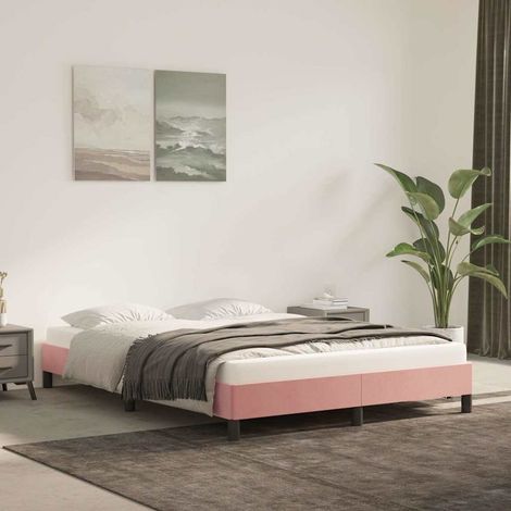Cadre de lit sans matelas rose 140x190 cm velours (1/5)