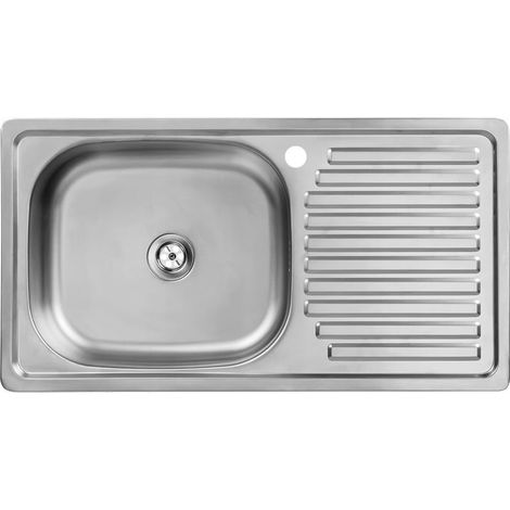 Lavello in acciaio a vasca singola con gocciolatoio 40x75cm con sifone + foro