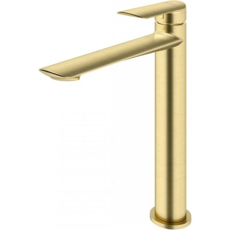 Mitigeur de lavabo avec bec haut sans garniture de vidage (bouchon) or brossé (1/3)