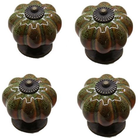 AIDUCHO Juego de 4 tiradores de cajón de cerámica esmaltada estilo europeo con forma de calabaza (verde) (1/5)