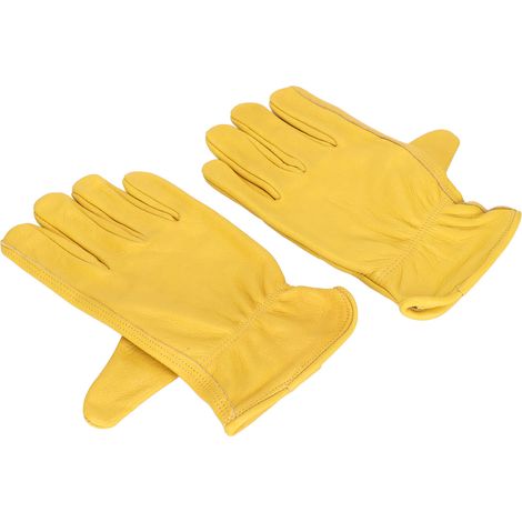 Strapazierfähige Gartenhandschuhe aus echtem Leder für Motorradfahren und Heimwerkerprojekte im Freien – Gelbes Modell, Größe M (1/5)