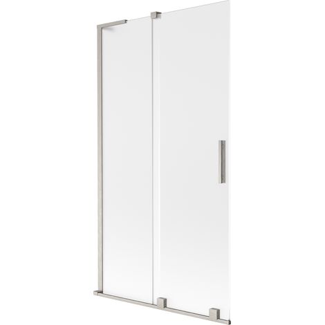 Mexen Velar L Badewannenfaltwand 2-flügelig verschiebbar 100 x 150 cm, Milchglas, gebürsteter Nickel - 896-100-003-31-97 (1/5)