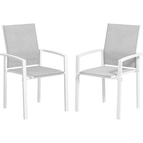 Lot de 2 chaises de jardin gris clair empilables en tissu respirant avec accoudoirs, 56x58x89 cm, extérieur confortable (1/5)