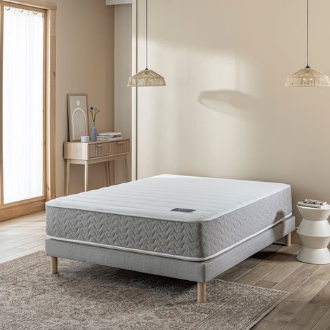 Ensemble sommier et matelas 160x200 cm hybride ferme Terre de Nuit Envie Gris clair - L'Envie (1/3)