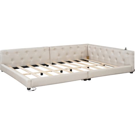 140 x 200 cm Schlafsofa mit Lattenrost, 7-farbiger LED, USB Type-C, beige (1/5)