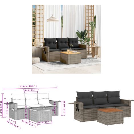 Salon de jardin 4 pcs avec coussins gris résine tressée - Ensemble Salon De Jardin - Meuble Extérieur - Résine Tressée - Rotin Synthétique - Fauteuil Jardin - Home & Living (1/3)