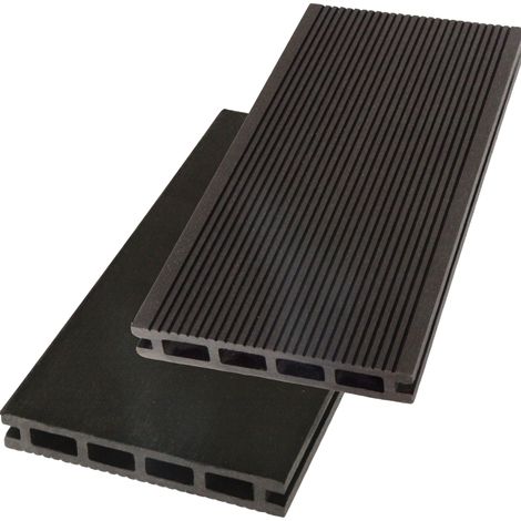Green Outside – Lame de terrasse composite 2.60m – Couleur anthracite – Réversible 1 face lisse 1 face rainurée – Résistante aux champignons et UV (1/4)