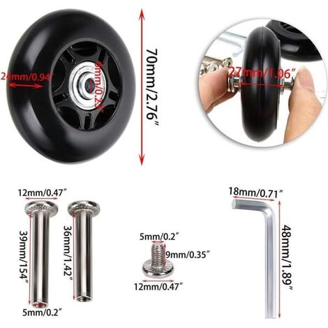 Emballage avec des bagages de 70 x 24 mm, des réparations pour les bagages, les axes et le support pour les chariots, les sacs de transport et le skateboard