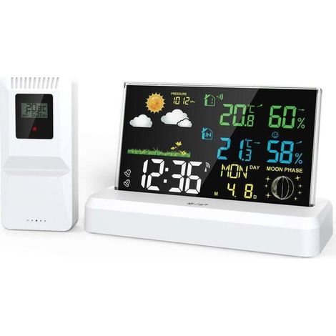 Affichage positif réveil électronique numérique haute définition Thermomètre intérieur et extérieur hygromètre Prévisions météo ondes radio météo sans fil (1/4)