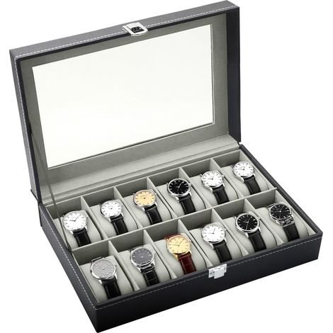 Uhrenbox mit 12 Fächern, Uhrenetui aus PU-Leder mit herausnehmbaren Polstern, universelle Uhrenaufbewahrung für Damen und Herren, Geburtstags-/Thanksgiving-Geschenk (1/5)