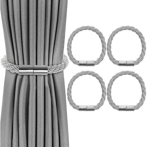 Set di 4 fermatende magnetici, fermatende grigi, supporti per tende, accessori decorativi, grigio