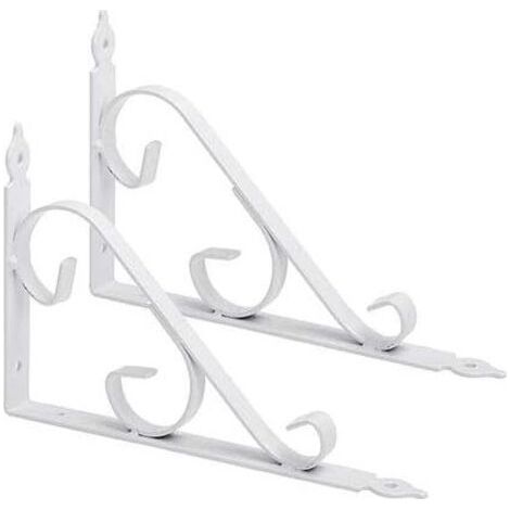 Lot de 2 Équerres Murales en Métal pour étagère d'angle Noir 250 x 164 mm, Blanc (1/5)