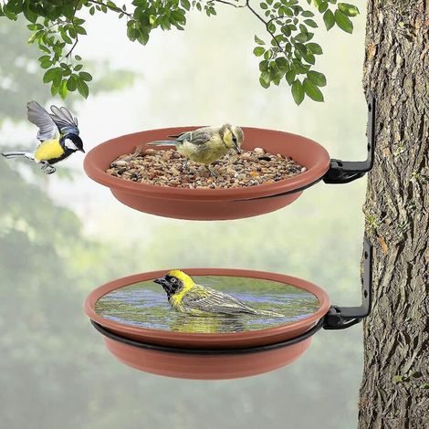 Lot de 2 mangeoires murales suspendues pour oiseaux, avec abreuvoir intégré, pour attirer les oiseaux sauvages et décorer votre jardin. (1/4)