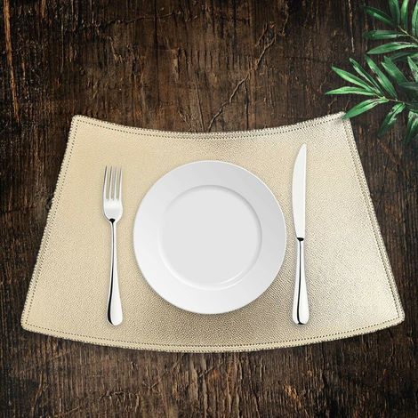 Set of 2 Faux Leather Placemats 50×30cm Stain Resistant Anti-Slip Waterproof Washable Golden Color (1/5)