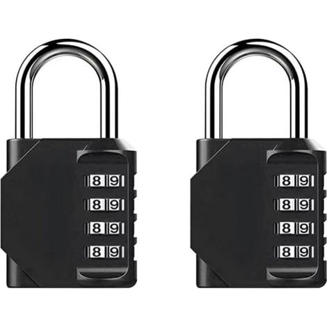 Gym padlock, 4-digit waterproof resettable combination padlock for school gym locker (2-pack, black)