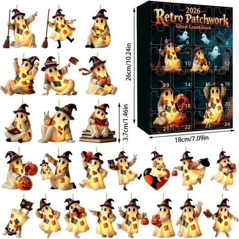Pendentif fantôme lumineux vintage patchwork pour Halloween – Décoration suspendue rétro GJ884-06 Pendentif plat en acrylique (1/5)