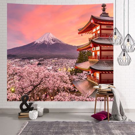 Tapisserie japonaise du Mont Fuji 150x130 Pagode asiatique Déco