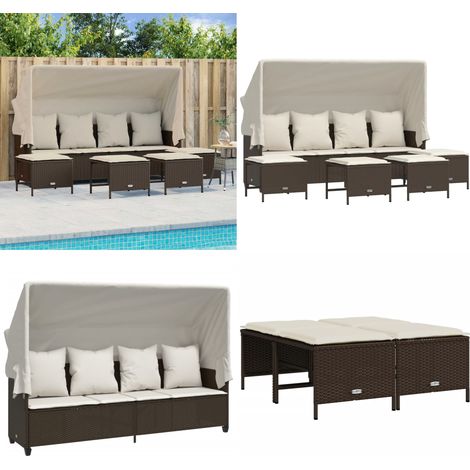 5-tlg. Garten-Sofagarnitur mit Kissen Braun Poly Rattan - Gartensorga - Outdoor Möbel - Lounge Set - Gartenlounge - Rattan Sessel - Home & Living (1/5)