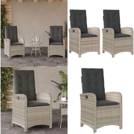 Gartensessel mit Kissen 2 Stk. Verstellbar Hellgrau Poly Rattan - Sitzkissen - Verstellbarer Stuhl (1/5)