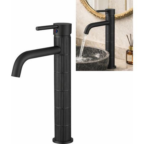 Robinet de lavabo en laiton massif, mitigeur pour salle de bain, finition brossée vintage, mélangeur pour lavabo sur plan de travail, cartouche en céramique (noir mat, haut) (1/5)