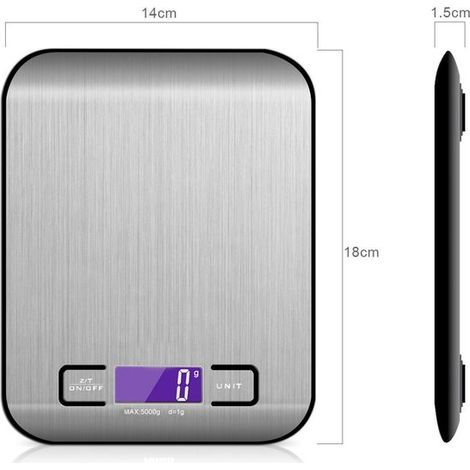 Balanza de precisión，Balanza de cocina digital，Balanza de cocina recargable，Balanza de cocina USB，Acero inoxidable，5 kg/1 g，Con cable USB (1/5)