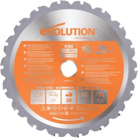 Evolution R185TCT-20CS 185mm x 20mm 20T Multipurpose Circular Saw Blade