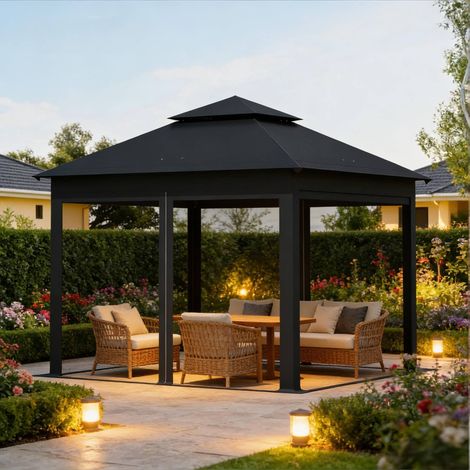 Gazebo da giardino pieghevole 3x3 con zanzariere OKMYHOME (1/4)