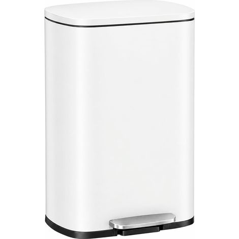 Mülleimer 50L aus Stahl, Abfalleimer, Tretmülleimer, Blanc (1/5)