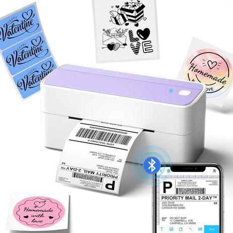 241BT lmprimante Thermique Etiquette Bluetooth 4x6, Imprimante Etiquette Autocollante sans Encre pour Le Bureau, Via USB & Bluetooth , Violet (1/5)