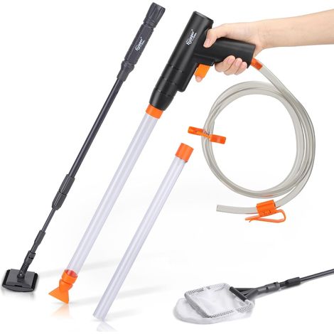 Aspirateur de Boues Aquarium,Nettoyeur de Gravier Aquarium Kit, Brosse de Nettoyage Aquarium de Filet de Poisson,Gravier Aquarium Aspirateur de Siphon avec Pince de Contrôleur de Tuyau (1/5)