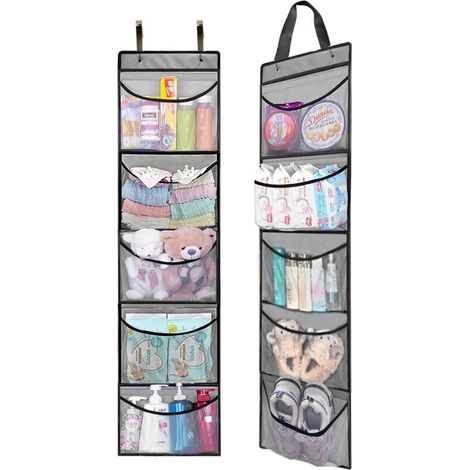 Set of 2 Hanging Shelves, Storage Cabinet Organizer, Hanging Organizer, Gray (1/5)