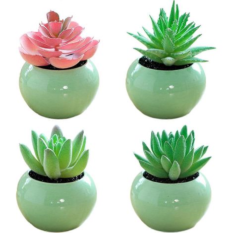 Ensemble de 4 mini plantes succulentes artificielles en pots, décoration intérieure créative avec verdure décorative (1/4)