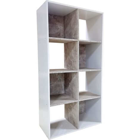 Libreria Soggiorno 8 Vani 60x30x120 cm in Truciolare Bianco e Cemento