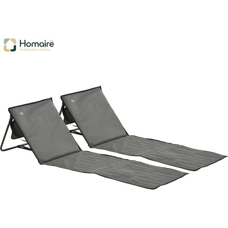 HOMAIRE 2ème ensemble de tapis de plage, chaises longues pliantes et réglables avec sac de transport et poche magazine, en acier et Oxford, 142 x 51 x 40 cm, gris