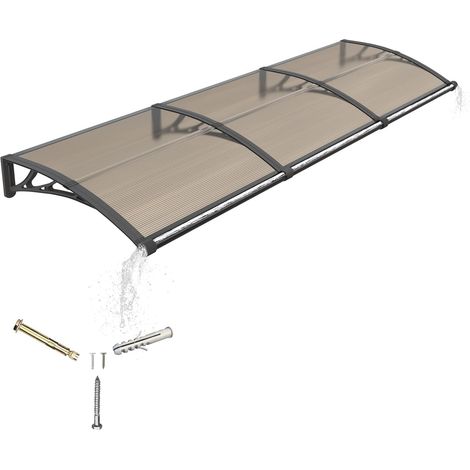 Auvent de Porte d'entrée 100x300cm Toit Marquise en Polycarbonate Porte Résistante Toit Abri Protection Contre La Pluie et UV Protection Contre la Pluie et la Neige (1/5)