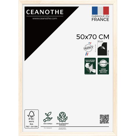 Cadre Photo Bois Brut 50x70 cm et 70x50 cm - Cadre Photo Bois Naturel FSC – Convient au – Fabriqué en France – Cadre Photo Circée Authentic 50x70 cm - Verre acrylique Incassable (1/5)