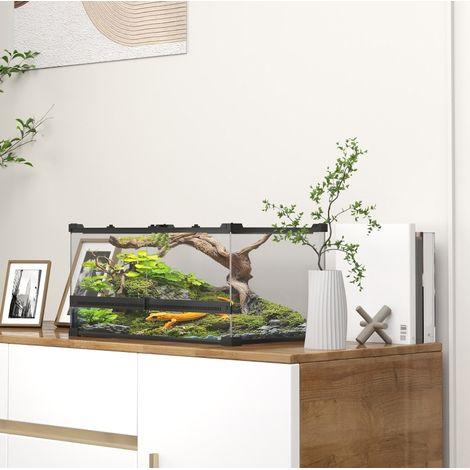 Terrario in vetro per rettili 50 x 30 x 25 cm, base impermeabile, nero DESVIAE