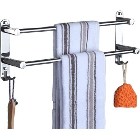 Wall-mounted towel rail 70 cm (2 layers), SUS304 stainless steel, no drilling required, for bathroom and kitchen (1/4)