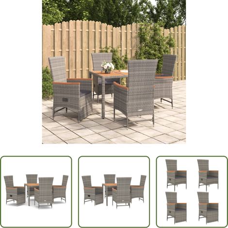 Gartenessgruppe -  5-tlg. Garten-Essgruppe mit Kissen Grau Poly Rattan