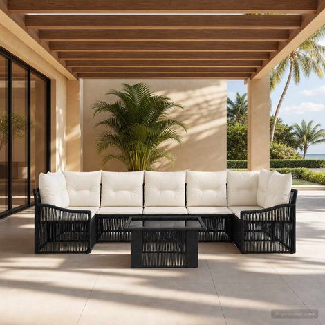 vidaXL Ensemble de canapé de jardin 8 pc Noir et blanc crème polyrotin (1/5)