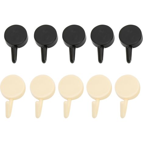 Lot de 10 crochets muraux adhésifs résistants et sans résidus, mini crochets en plastique, adaptés aux vestiaires des salons de beauté pour suspendre les peignoirs et les serviettes, noir et blanc. (1/5)